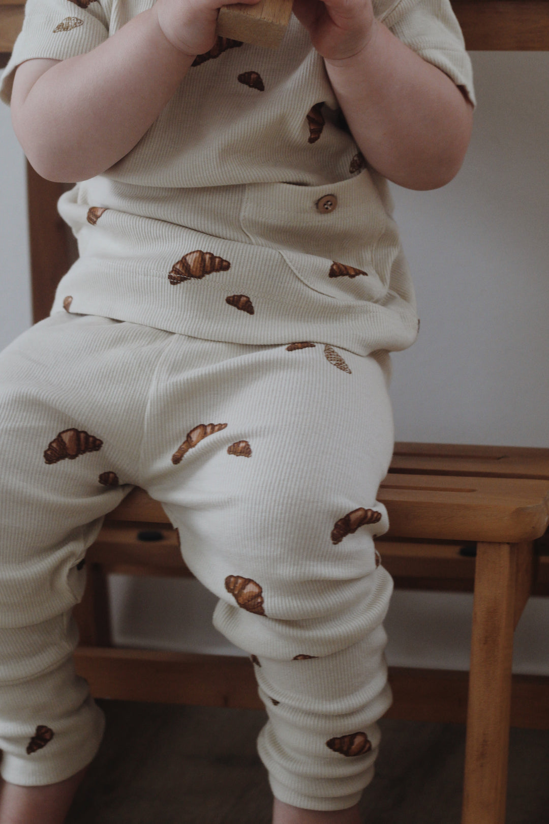 Leggings beigefarben Aufdruck Croissants Baumwolle