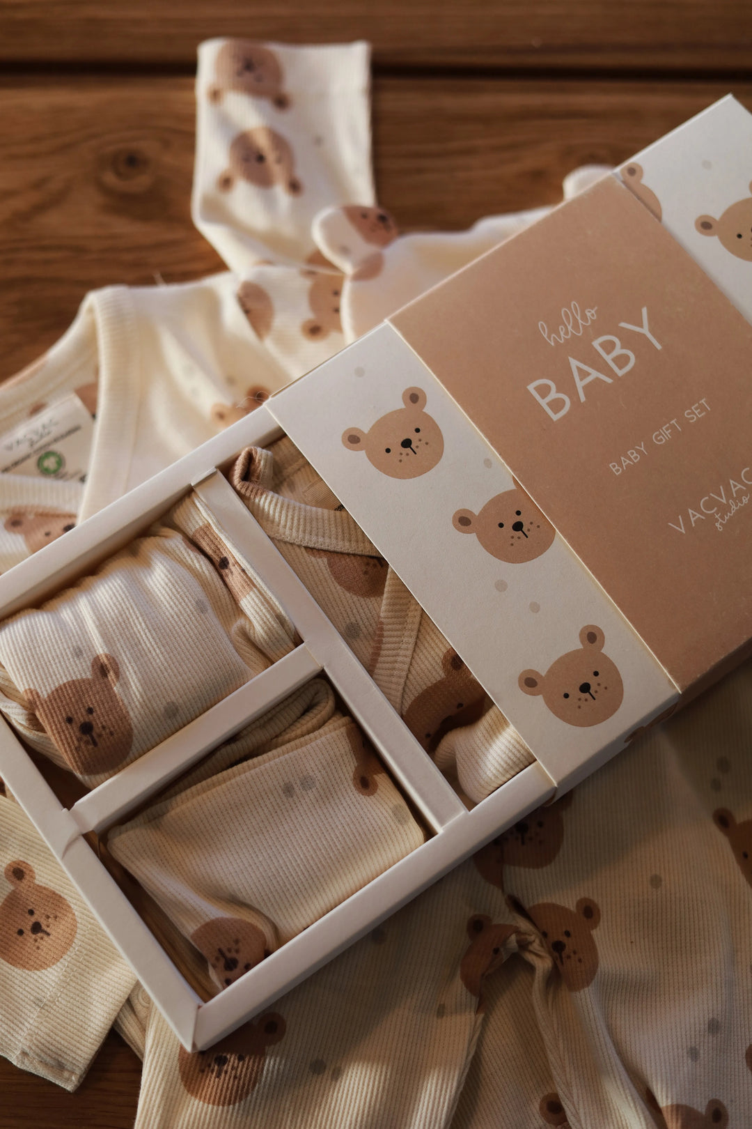 Set Body Hose Mütze Neugeborene Rippstruktur Aufdruck Teddy Baumwolle