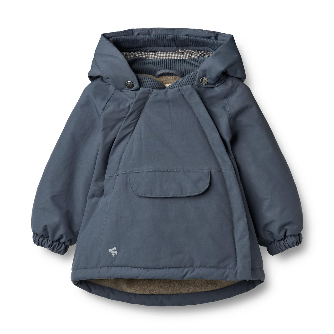 gefütterte Jacke für Jungen in dunkelblau aus recyceltem Nylon mit Reißverschluss und Kapuze
