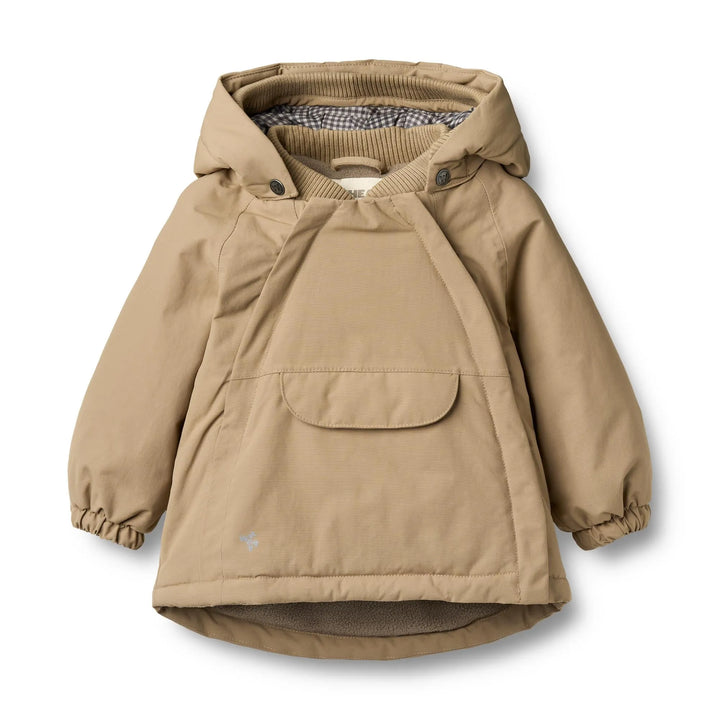 gefütterte Winterjacke für Baby-Jungen in beige aus recyceltem Nylon mit Reißverschluss und Kapuze