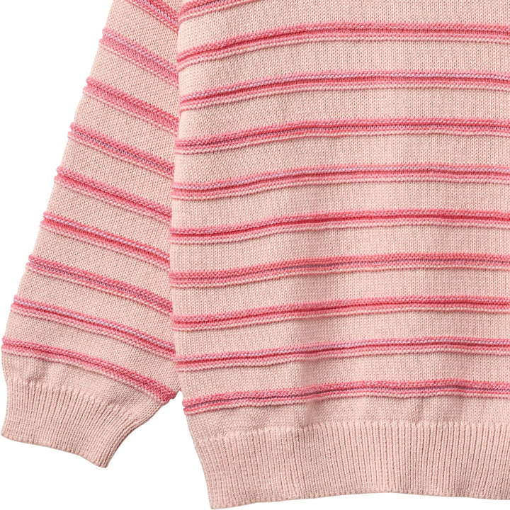 Wheat Jacquard Pullover Harlow powder stripe Nahaufnahme pink melierte Streifen und gerippte Bündchen an den Ärmeln und am Saum
