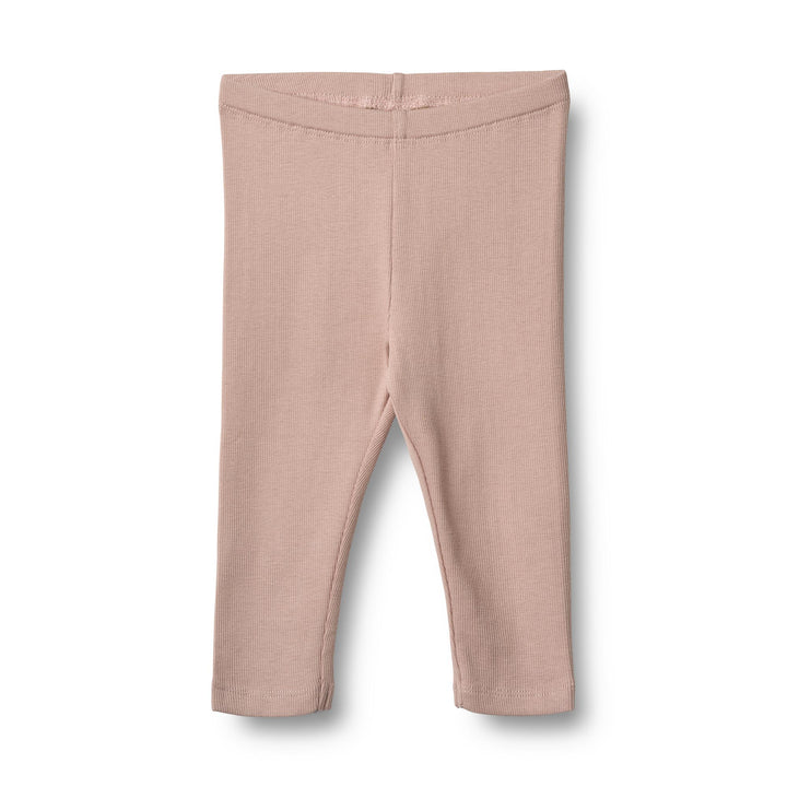 altrosafarbene Leggings für Babys und Mädchen aus Bio-Baumwolle und Elasthan in gerippter Jersey-Qualität, Ansicht von vorne