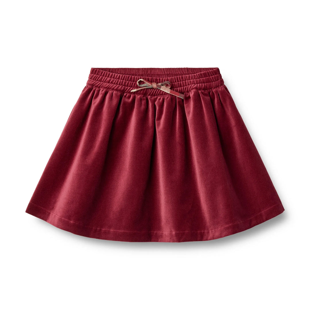 knielanger Samt-Rock für Mädchen aus Bio-Baumwolle in rubin-rot mit Gummibund