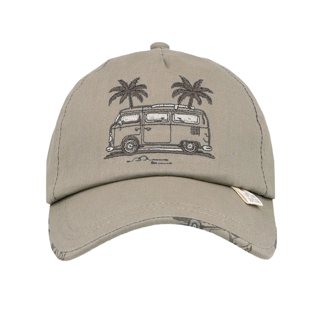 maximo KIDS BOY-Cap Camping-Bus Futter, KLettverschluss UV30 khaki Produktbild, Ansicht Vorderseite frontal