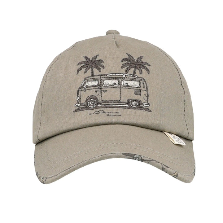maximo KIDS BOY-Cap Camping-Bus Futter, KLettverschluss UV30 khaki Produktbild, Ansicht Vorderseite frontal